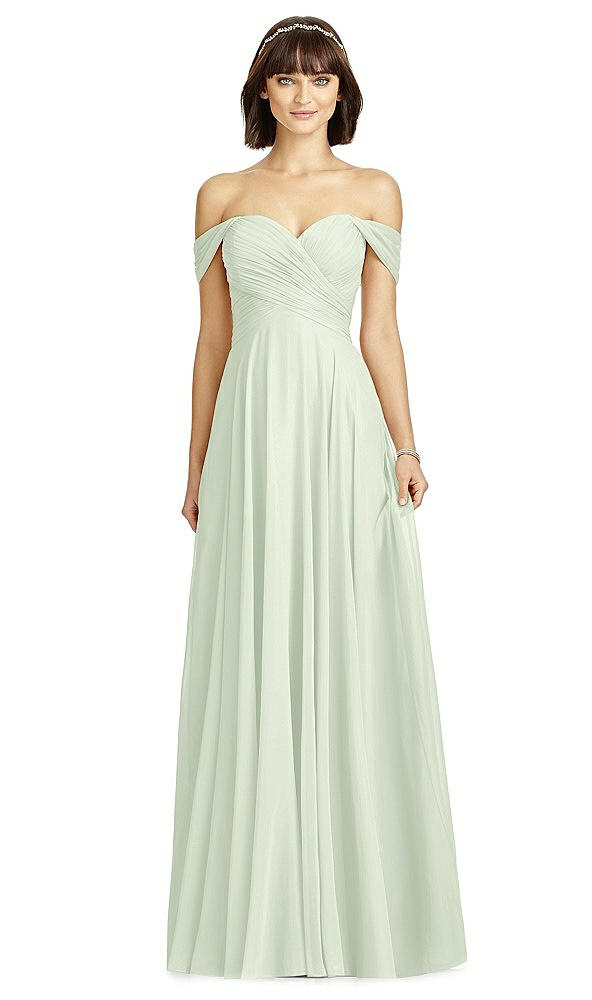 Front View - Mint Green Off-the-Shoulder Draped Chiffon Maxi Dress