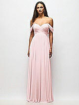 Alt View 3 Thumbnail - Ballet Pink Off-the-Shoulder Draped Chiffon Maxi Dress