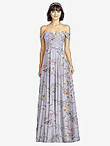 Alt View 1 Thumbnail - Butterfly Botanica Silver Dove Off-the-Shoulder Draped Chiffon Maxi Dress