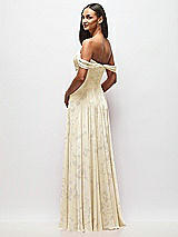 Rear View Thumbnail - Butter Yellow Floral Off-the-Shoulder Draped Chiffon Maxi Dress