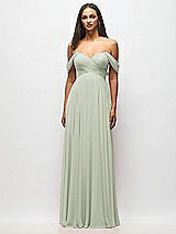 Alt View 3 Thumbnail - Celadon Off-the-Shoulder Draped Chiffon Maxi Dress