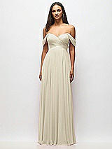 Alt View 3 Thumbnail - Champagne Off-the-Shoulder Draped Chiffon Maxi Dress