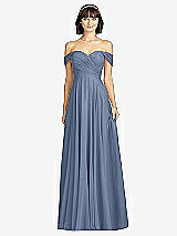 Alt View 1 Thumbnail - Larkspur Blue Off-the-Shoulder Draped Chiffon Maxi Dress