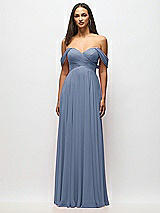 Alt View 3 Thumbnail - Larkspur Blue Off-the-Shoulder Draped Chiffon Maxi Dress
