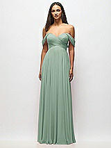 Alt View 3 Thumbnail - Seagrass Off-the-Shoulder Draped Chiffon Maxi Dress