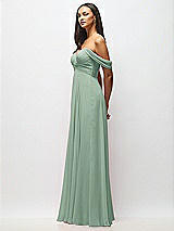 Alt View 4 Thumbnail - Seagrass Off-the-Shoulder Draped Chiffon Maxi Dress