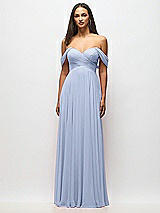 Alt View 3 Thumbnail - Sky Blue Off-the-Shoulder Draped Chiffon Maxi Dress