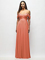 Alt View 3 Thumbnail - Terracotta Copper Off-the-Shoulder Draped Chiffon Maxi Dress