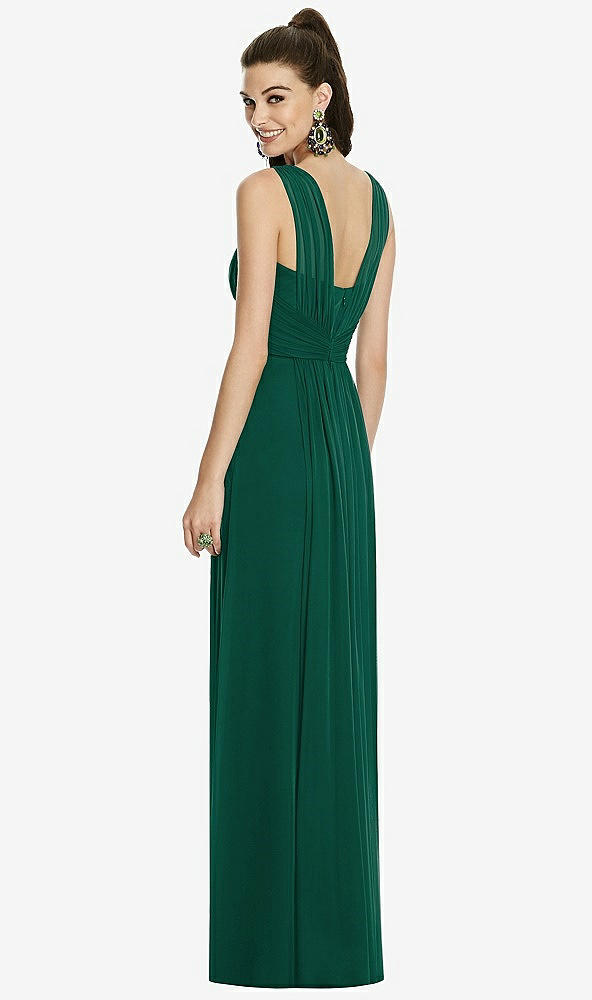 Back View - Hunter Green Maxi Chiffon Knit Shirred Strap Dress