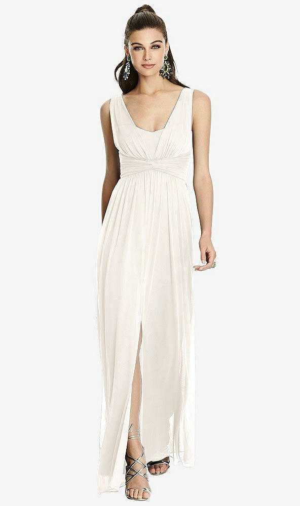 Front View - Ivory Maxi Chiffon Knit Shirred Strap Dress