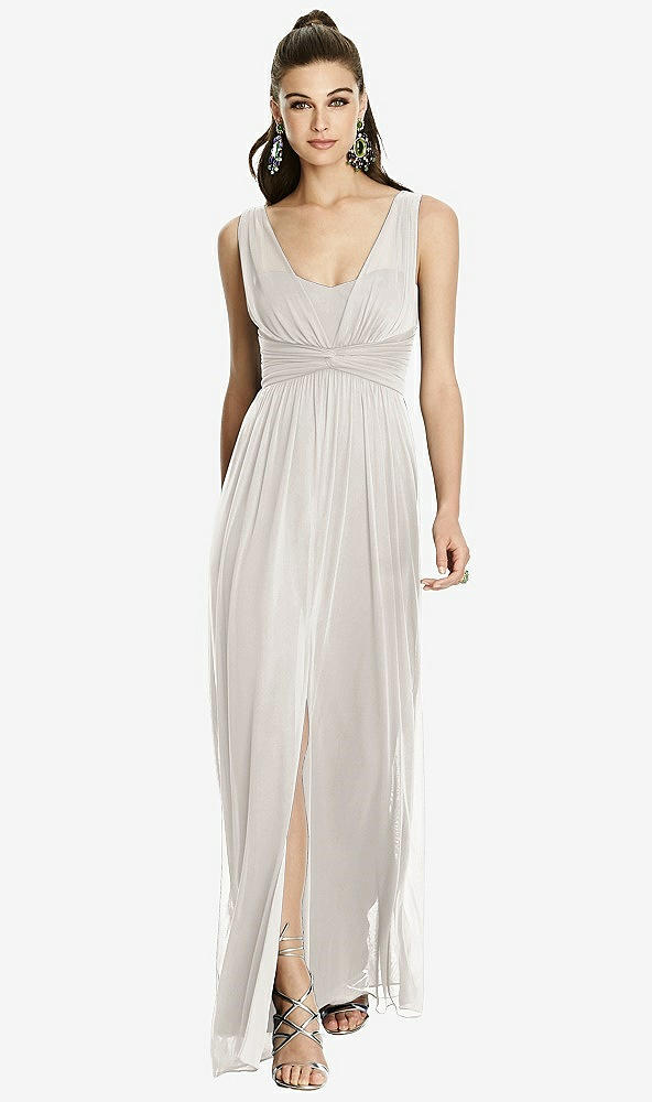 Front View - Oyster Maxi Chiffon Knit Shirred Strap Dress