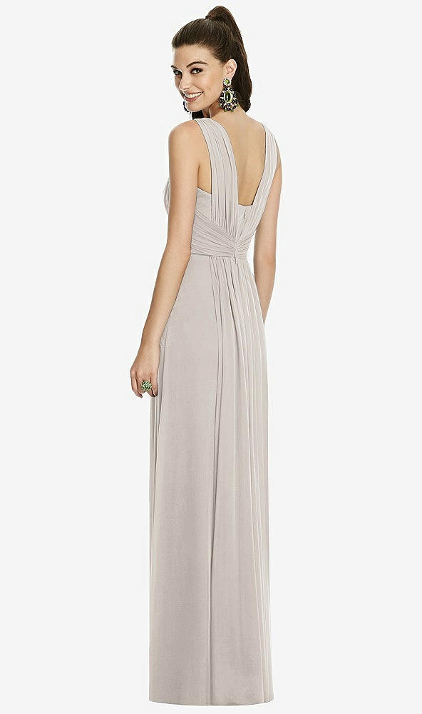 Back View - Taupe Maxi Chiffon Knit Shirred Strap Dress