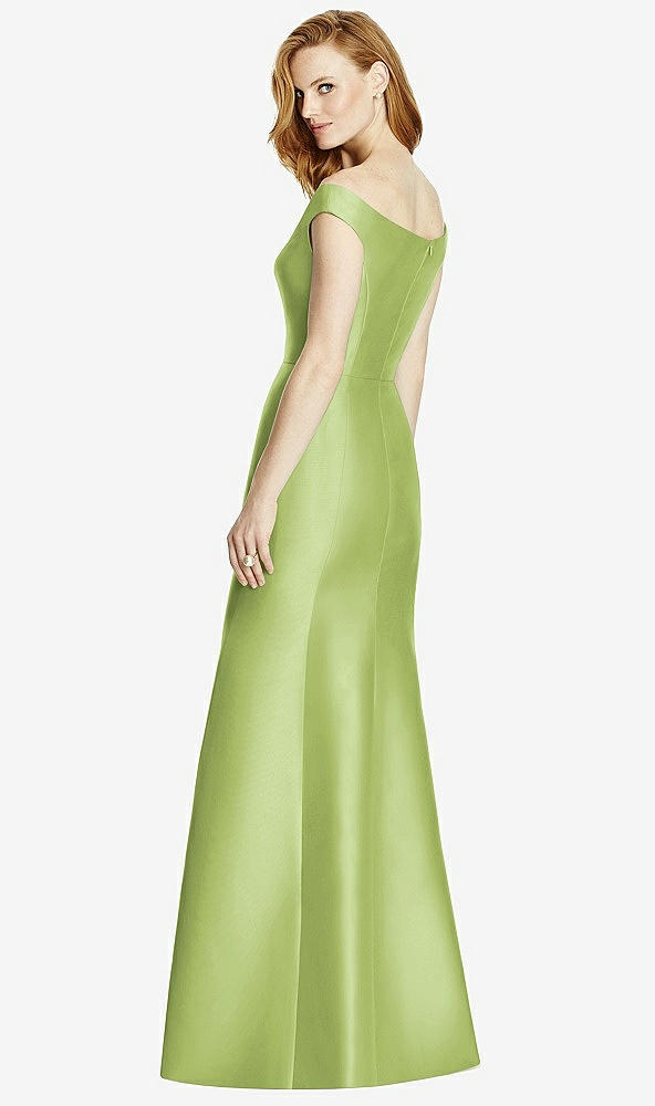 Back View - Mojito Off-the-Shoulder V-Neck Satin Trumpet Gown