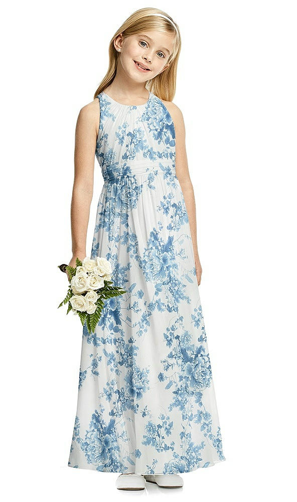 Front View - Cottage Rose Dusk Blue Flower Girl Dress FL4054