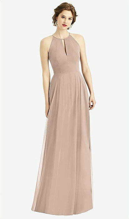 未使用 CARAMEL HYSSOP DRESS Keyhole Halter Chiffon Maxi Bridesmaid Dress In Topaz | The