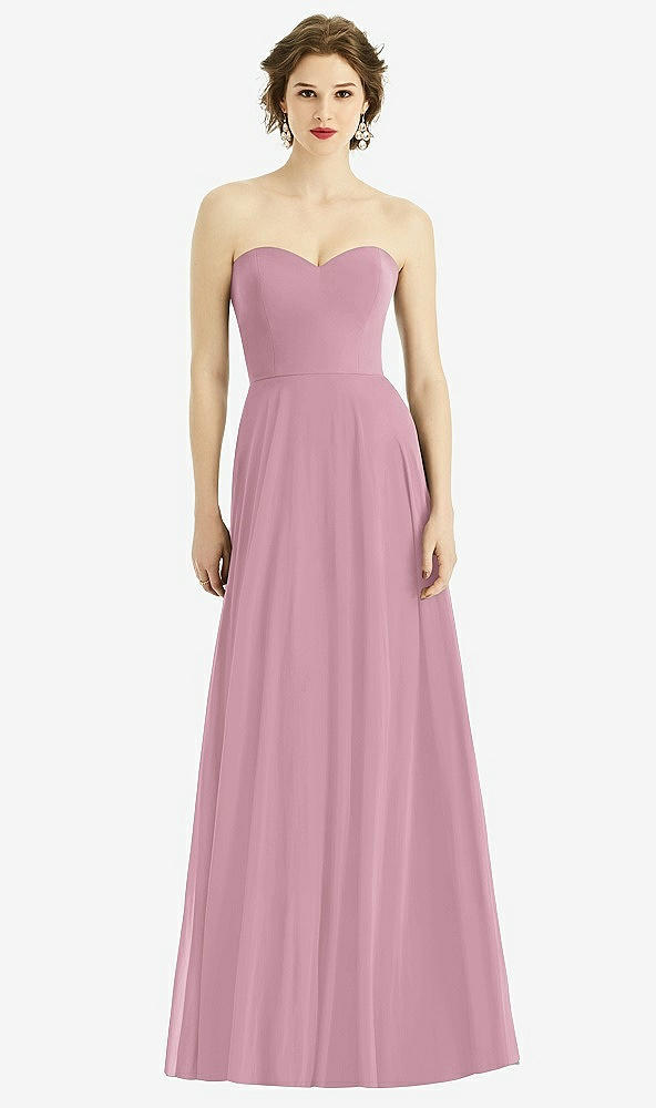 Front View - Dusty Pink Strapless Sweetheart Gown with Optional Straps