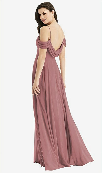 Off-the-shoulder Open Cowl-back Maxi Bridesmaid Dress In Rosewood
