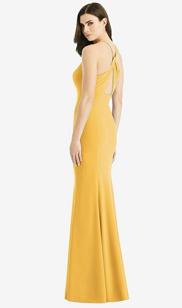 Front View - NYC Yellow Criss Cross Twist Cutout Back Trumpet Gown