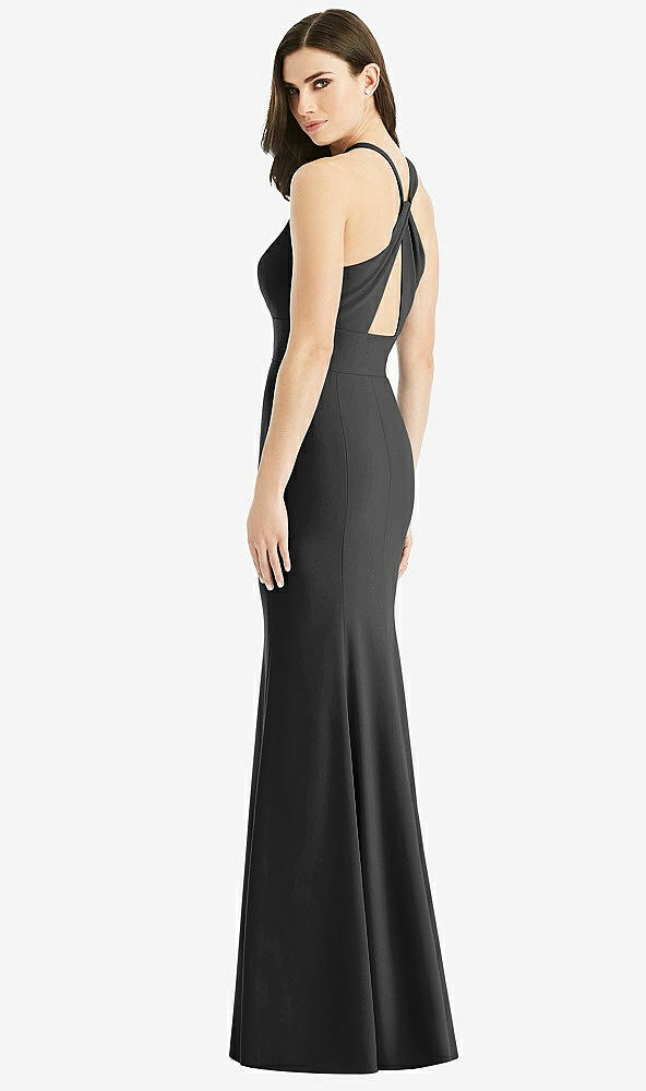 Front View - Black Criss Cross Twist Cutout Back Trumpet Gown