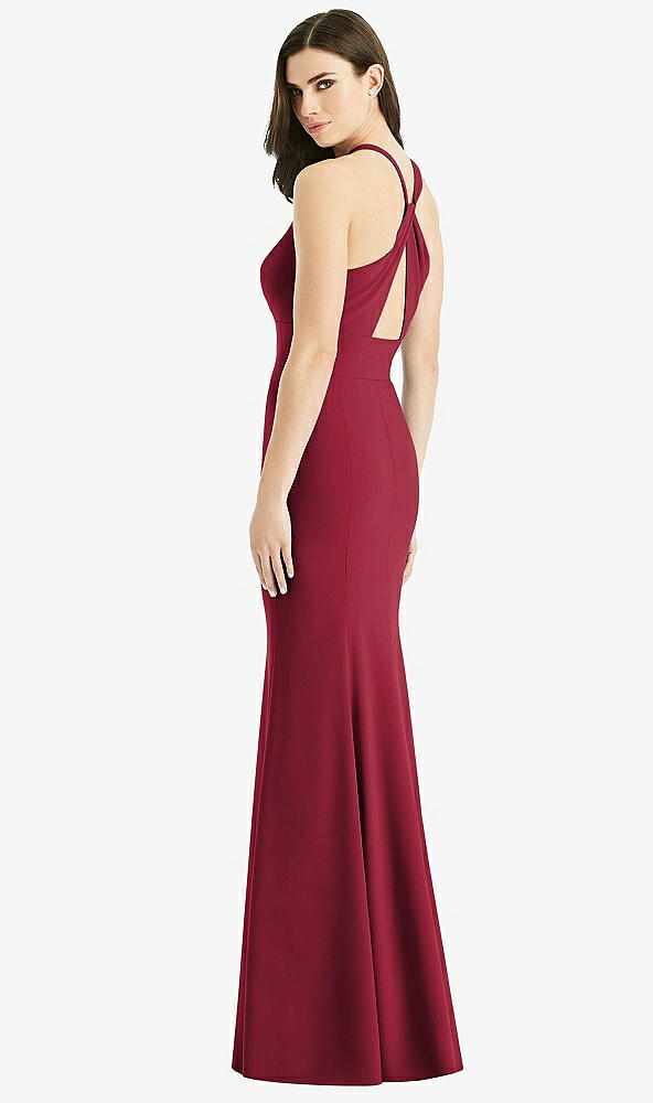 Front View - Burgundy Criss Cross Twist Cutout Back Trumpet Gown