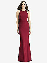 Rear View Thumbnail - Burgundy Criss Cross Twist Cutout Back Trumpet Gown