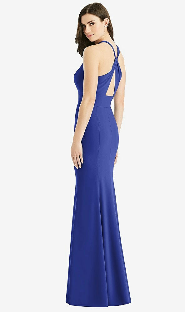 Front View - Cobalt Blue Criss Cross Twist Cutout Back Trumpet Gown