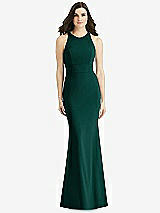 Rear View Thumbnail - Evergreen Criss Cross Twist Cutout Back Trumpet Gown
