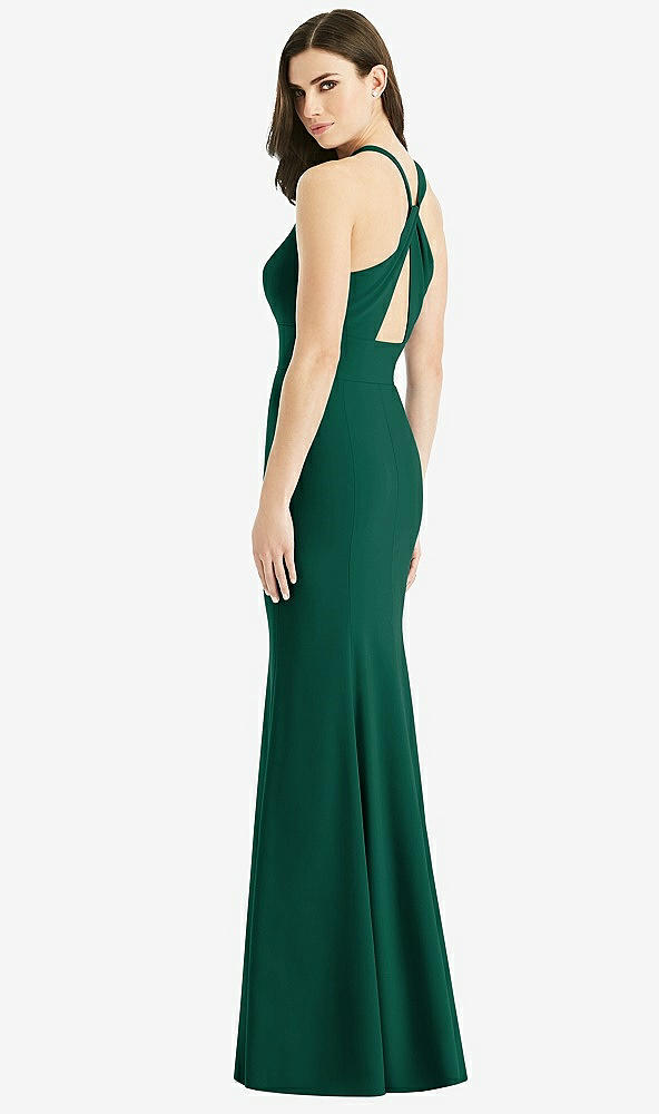 Front View - Hunter Green Criss Cross Twist Cutout Back Trumpet Gown