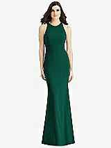 Rear View Thumbnail - Hunter Green Criss Cross Twist Cutout Back Trumpet Gown
