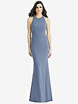 Rear View Thumbnail - Larkspur Blue Criss Cross Twist Cutout Back Trumpet Gown