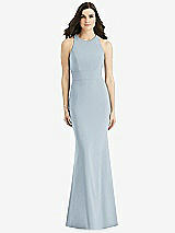 Rear View Thumbnail - Mist Criss Cross Twist Cutout Back Trumpet Gown