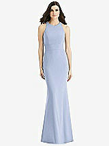 Rear View Thumbnail - Sky Blue Criss Cross Twist Cutout Back Trumpet Gown