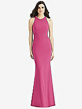 Rear View Thumbnail - Tea Rose Criss Cross Twist Cutout Back Trumpet Gown