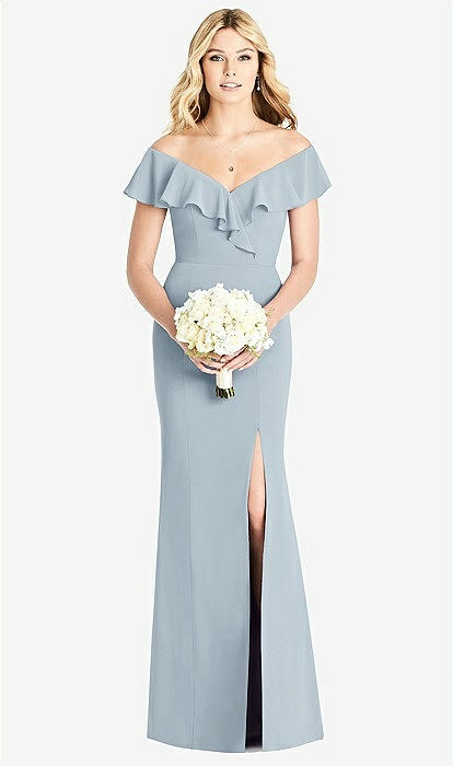 Off-the-shoulder Draped Ruffle Faux Wrap Trumpet Bridesmaid Dress