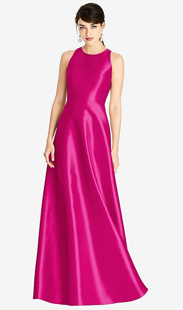 Front View - Think Pink Sleeveless Open-Back Satin A-Line Dress