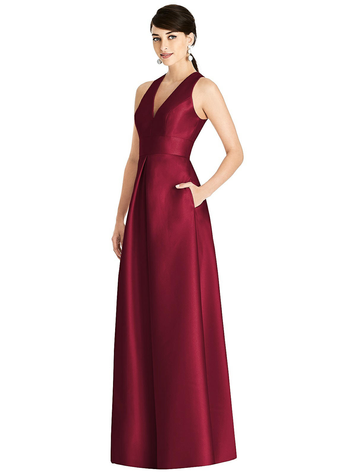 Sleeveless Open-back Pleated Skirt Bridesmaid Dress With Pockets