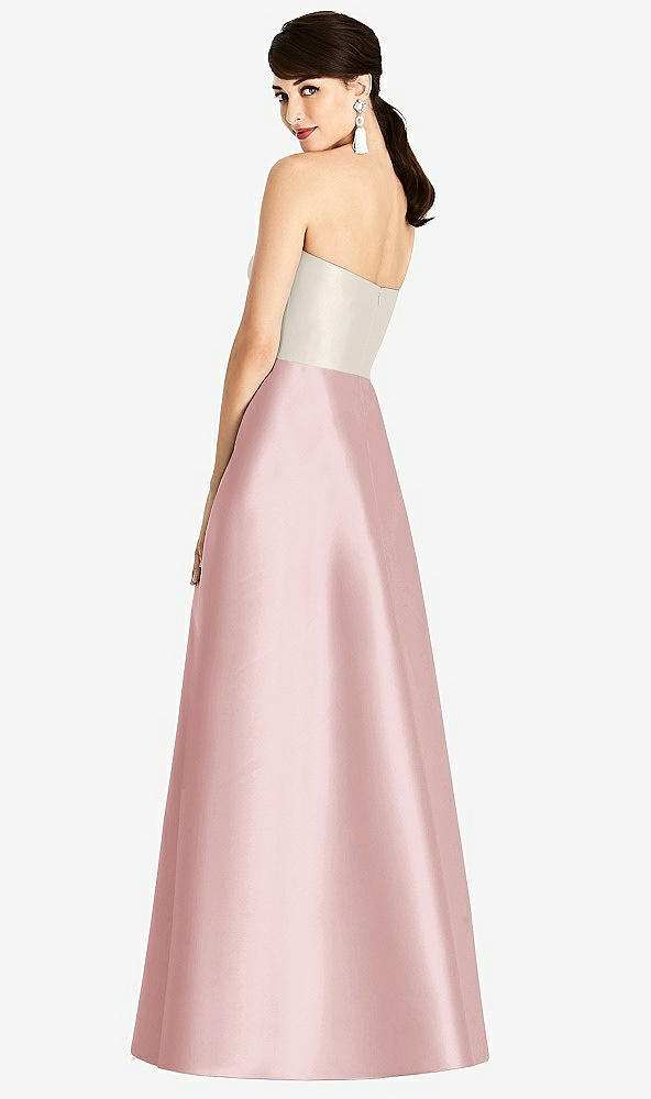 Back View - Ballet Pink & Ivory Strapless A-Line Satin Dress with Pockets