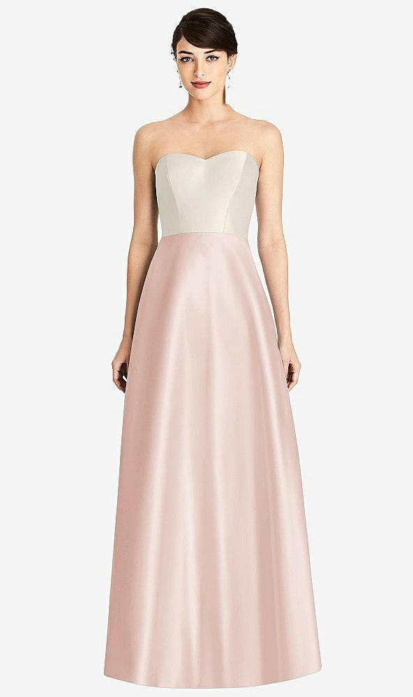 Front View - Blush & Ivory Strapless A-Line Satin Dress with Pockets
