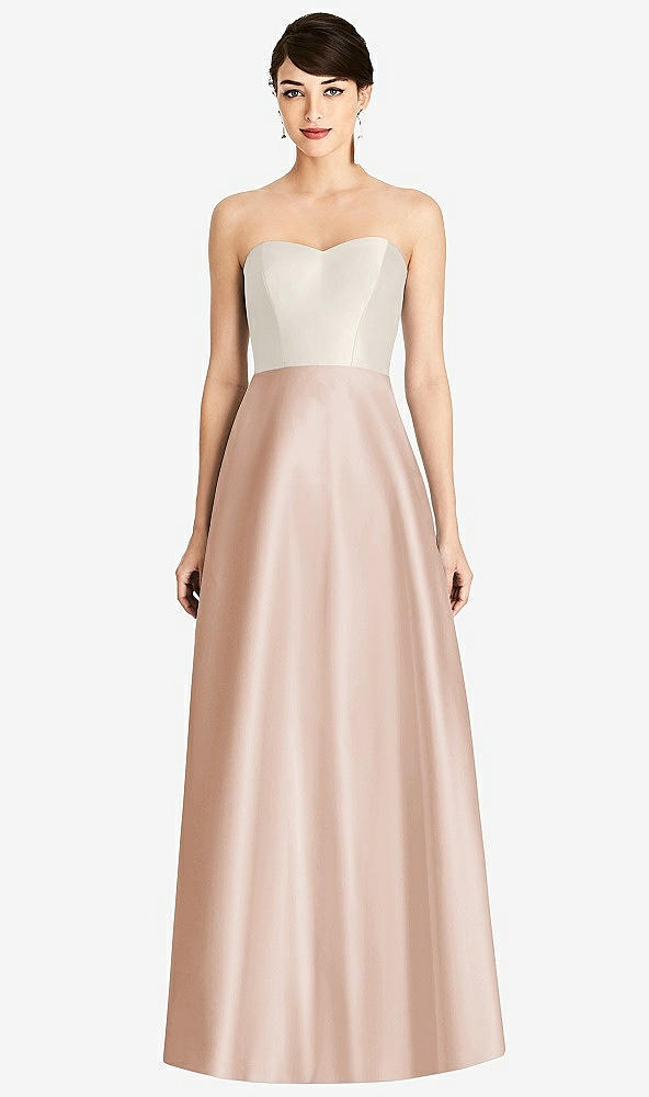 Front View - Cameo & Ivory Strapless A-Line Satin Dress with Pockets