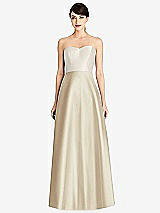 Front View Thumbnail - Champagne & Ivory Strapless A-Line Satin Dress with Pockets