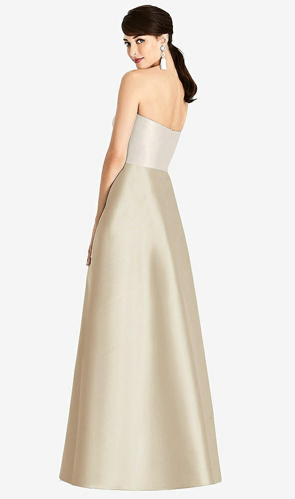 Back View - Champagne & Ivory Strapless A-Line Satin Dress with Pockets