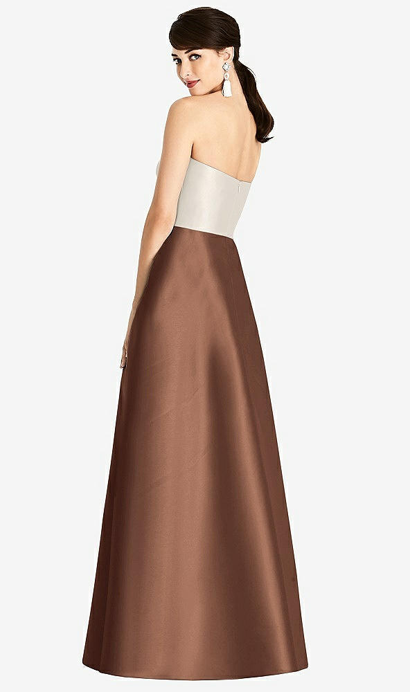Back View - Cognac & Ivory Strapless A-Line Satin Dress with Pockets