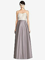 Front View Thumbnail - Cashmere Gray & Ivory Strapless A-Line Satin Dress with Pockets
