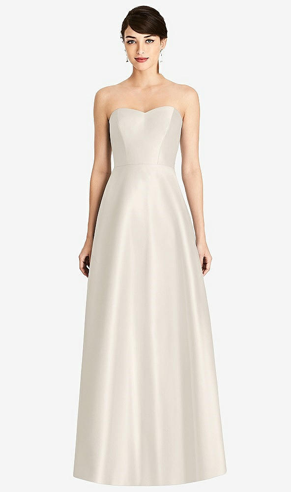 Front View - Ivory & Ivory Strapless A-Line Satin Dress with Pockets