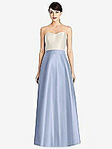Front View Thumbnail - Sky Blue & Ivory Strapless A-Line Satin Dress with Pockets