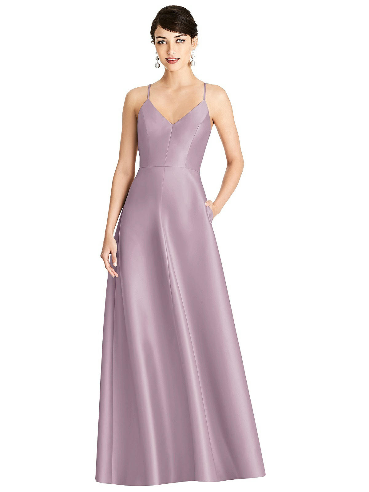V-neck Full Skirt Satin Maxi Bridesmaid Dress In Suede Rose | The