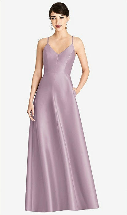 V-neck Full Skirt Satin Maxi Bridesmaid Dress In Suede Rose The