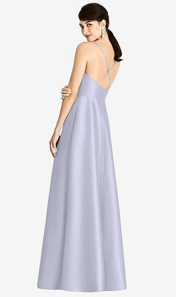 Back View - Silver Dove V-Neck Full Skirt Satin Maxi Dress
