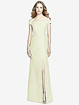 Front View Thumbnail - Butter Yellow Off-the-Shoulder Criss Cross Back Satin Dress
