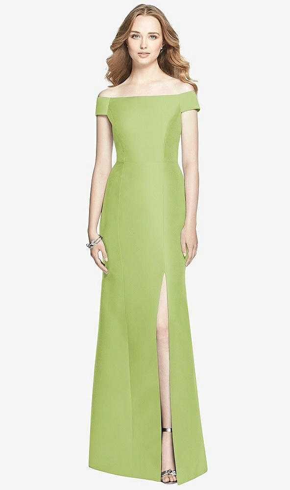 Front View - Mojito Off-the-Shoulder Criss Cross Back Satin Dress